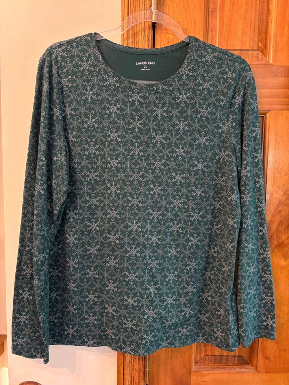 Lands' End Dark Green Long Sleeve Tee with Snowflake Print